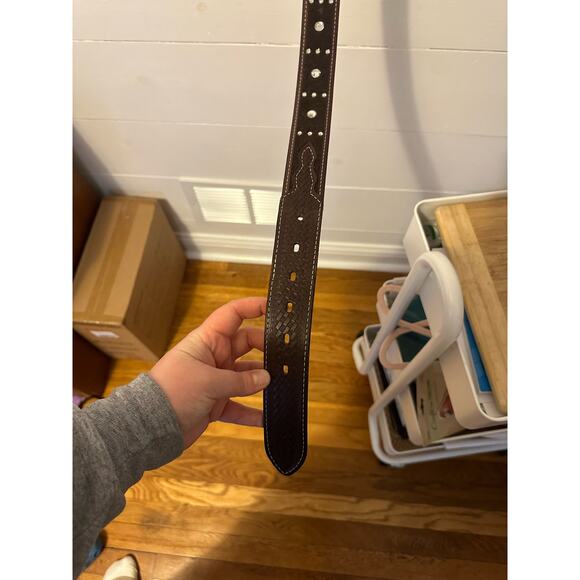 Western Fuzzy Bling Belt Women XL Brown Leather Braided Plaited Rhinestones - Picture 7 of 7